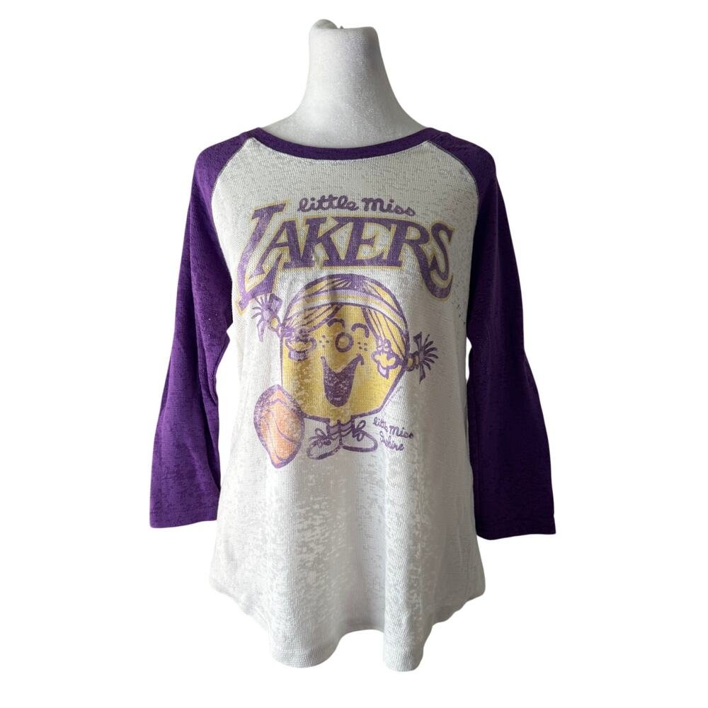 Vintage Y2K Junk Food Little Miss Lakers Distressed 3/4 Sleeve Raglan Jersey